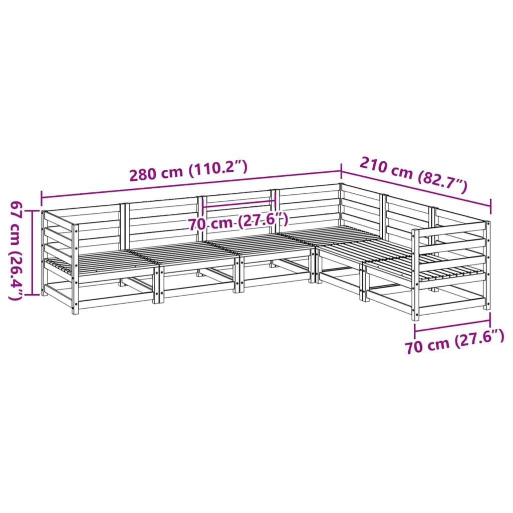 Hagesofasett 6 deler voksbrun heltre furu