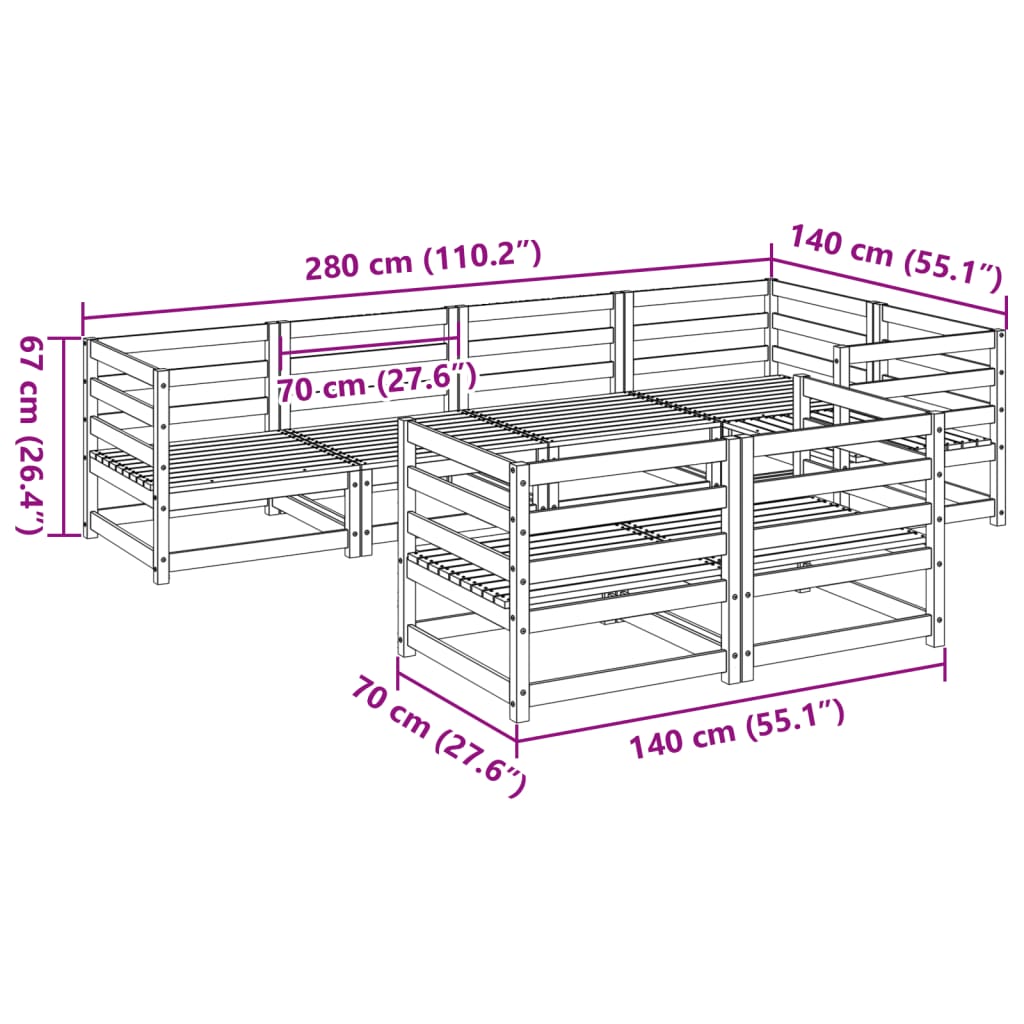 Hagesofasett 7 deler voksbrun heltre furu