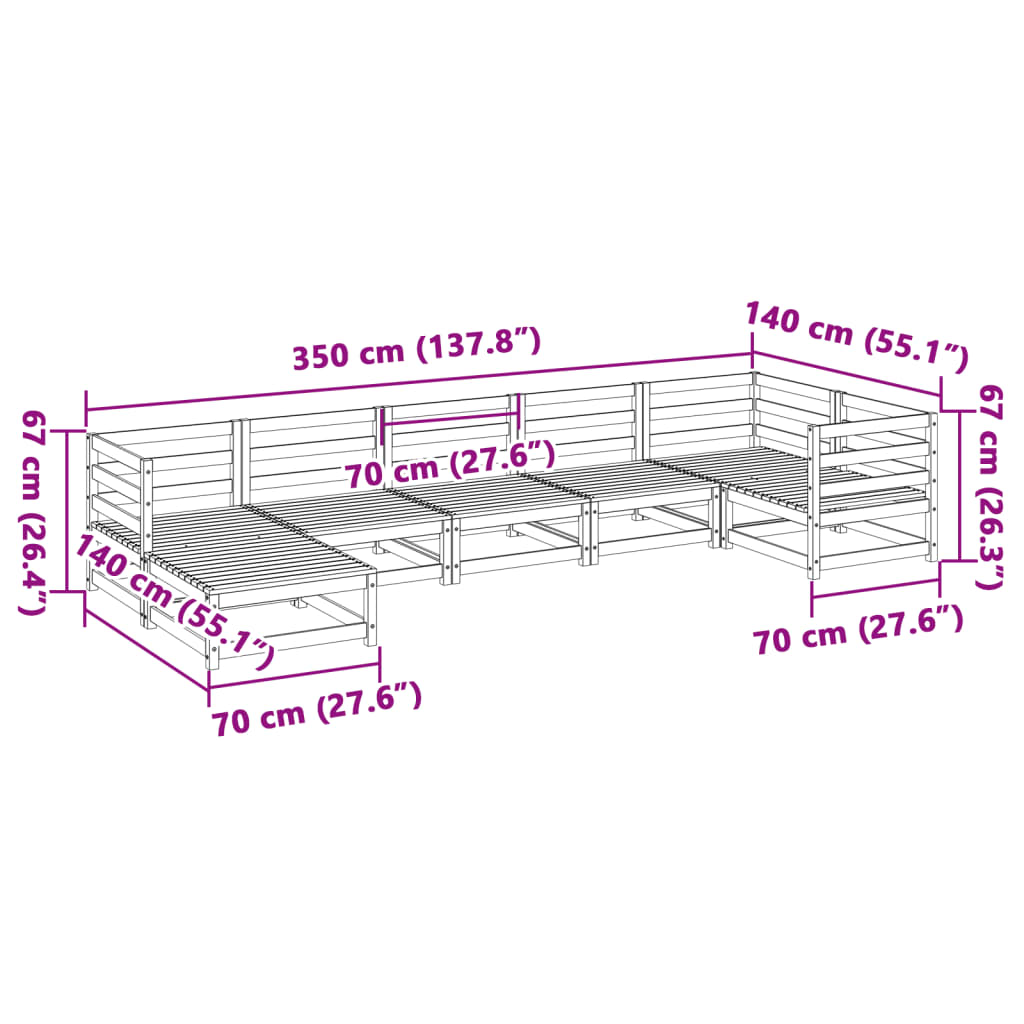 Hagesofasett 7 deler impregnert furu