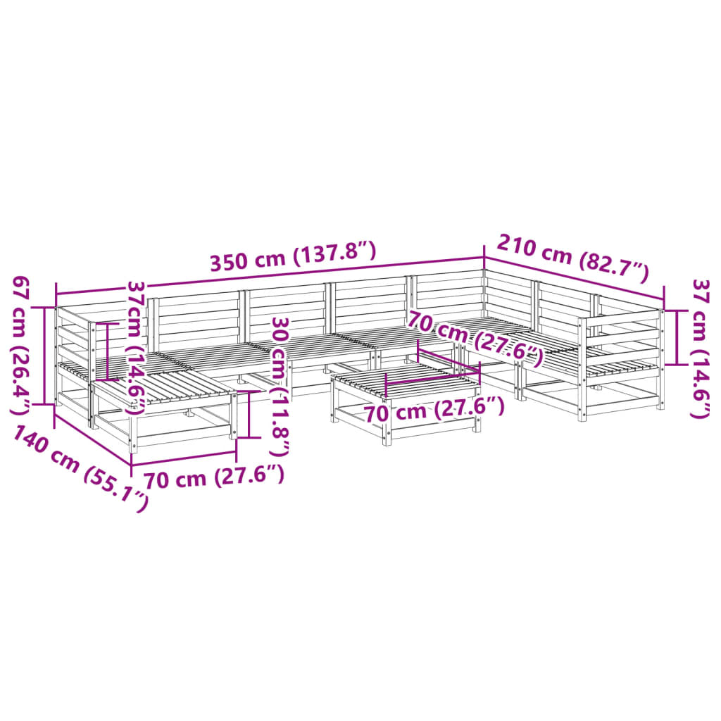 Hagesofasett 9 deler voksbrun heltre furu