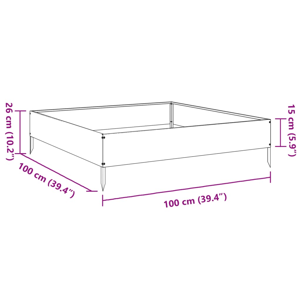 Høybed olivengrønn 100x100x26 cm stål