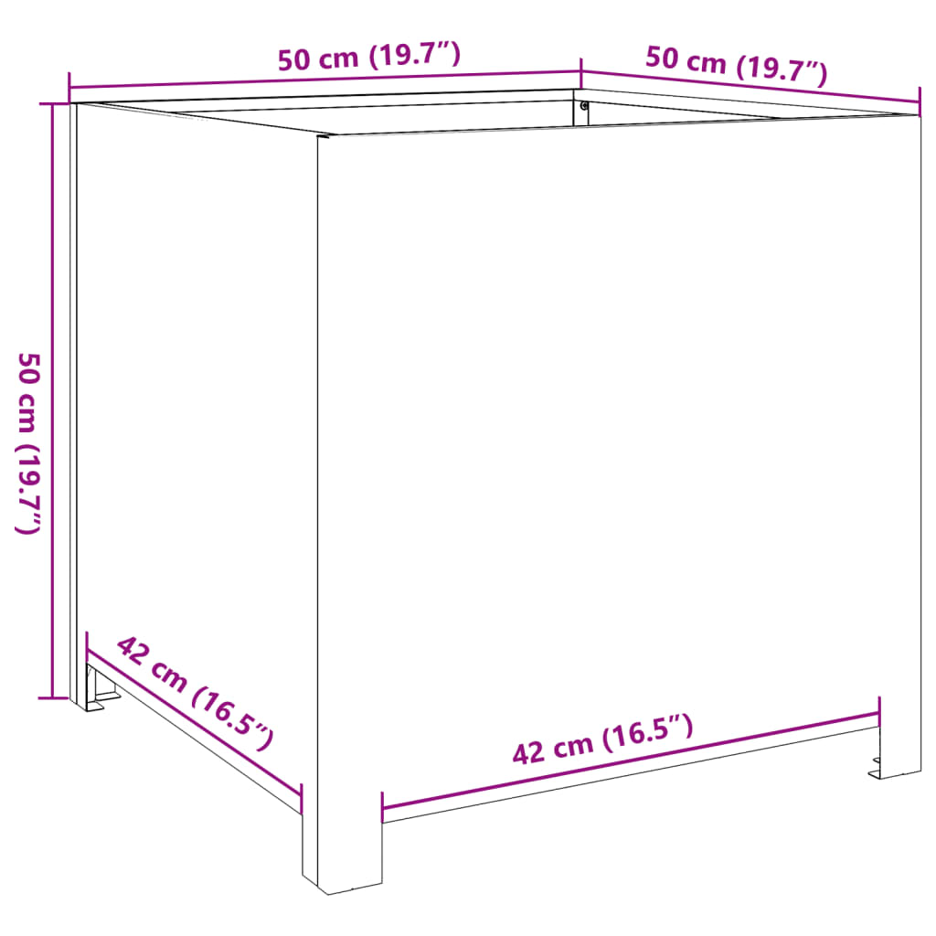 Hageplantekar 50x50x50 cm oksidert stål