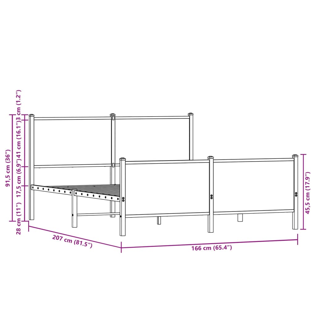Sengeramme i metall uten madrass røkt eik 160x200 cm