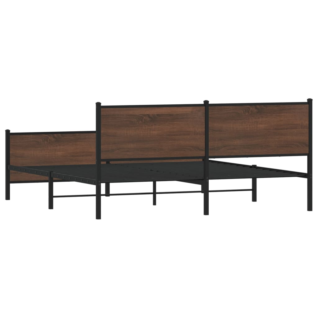 Sengeramme i metall uten madrass brun eik 183x213 cm