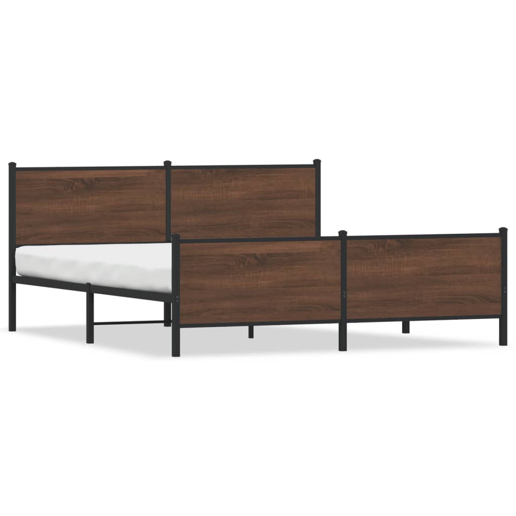 Sengeramme i metall uten madrass brun eik 193x203 cm