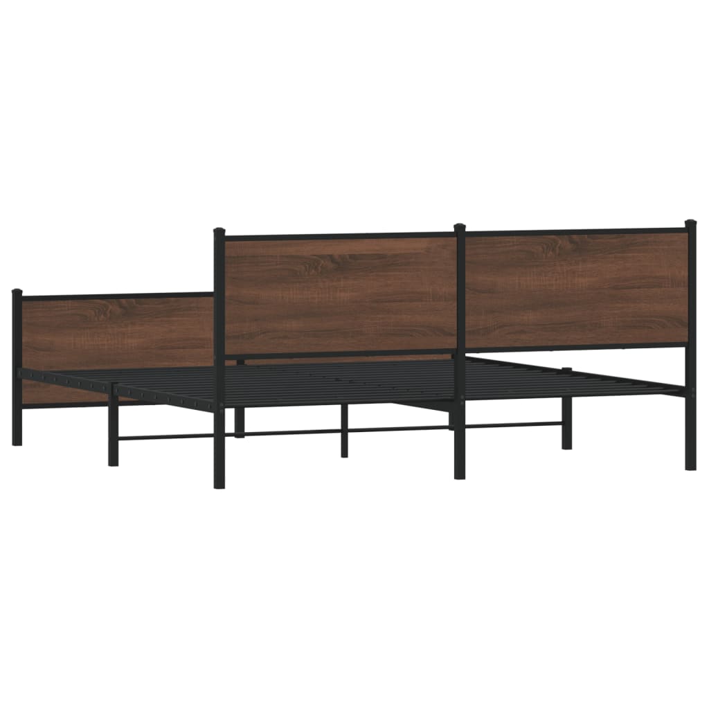 Sengeramme i metall uten madrass brun eik 193x203 cm