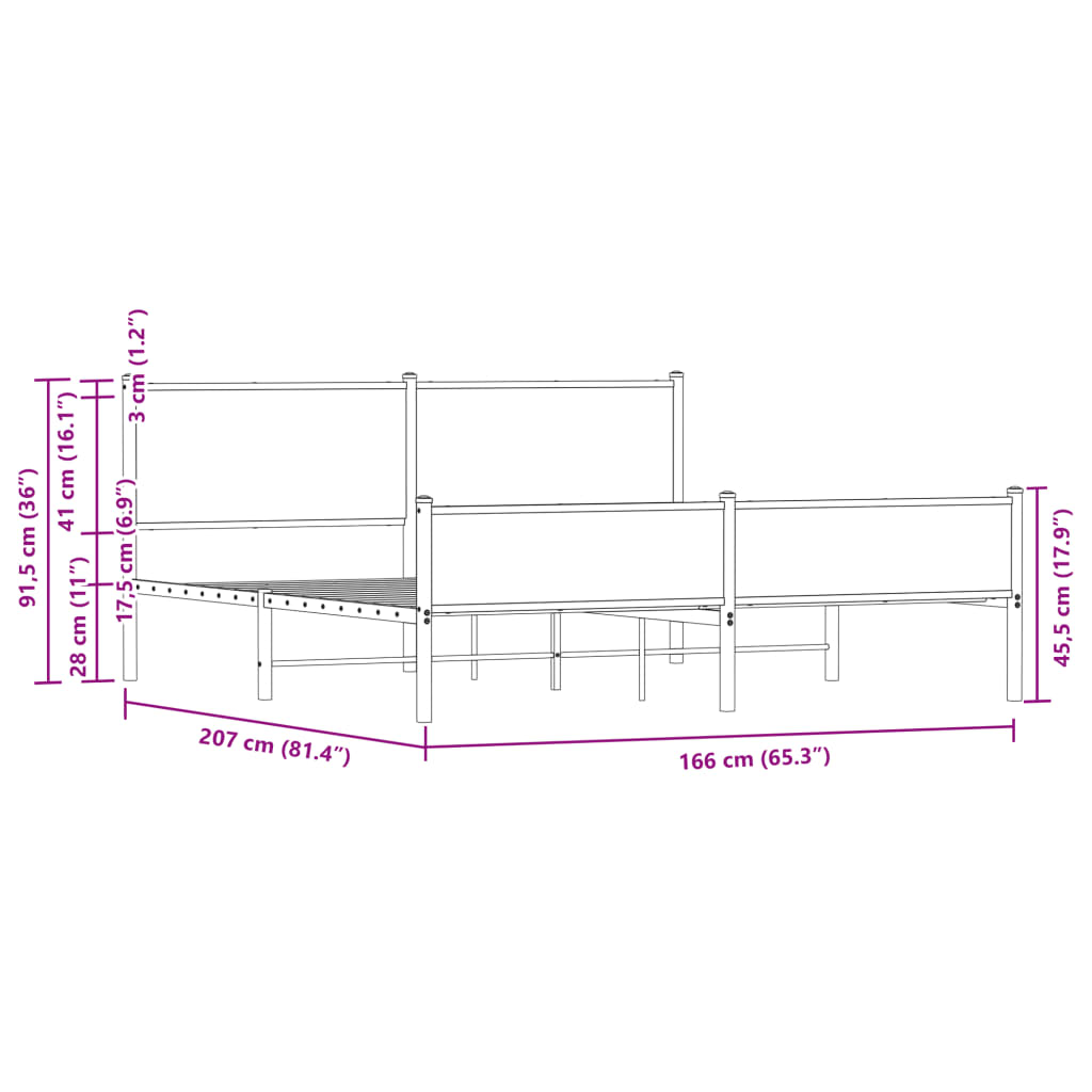 Sengeramme i metall uten madrass røkt eik 160x200 cm