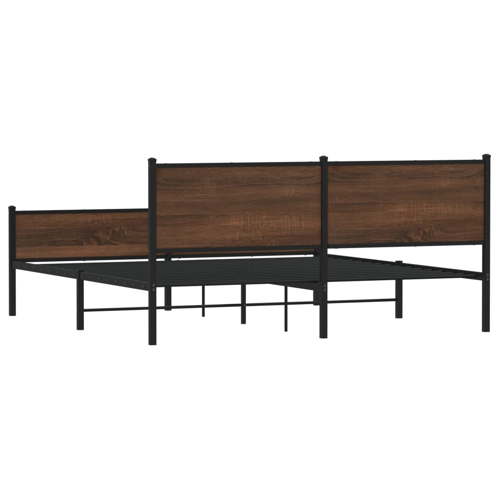Sengeramme i metall uten madrass brun eik 183x213 cm