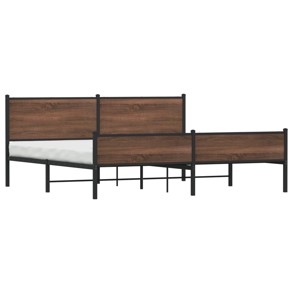 Sengeramme i metall uten madrass brun eik 193x203 cm