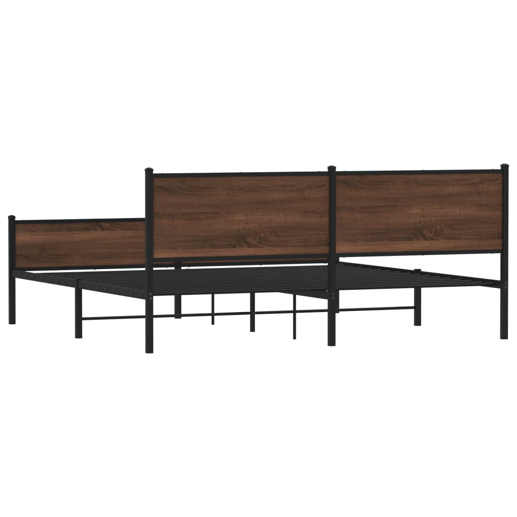 Sengeramme i metall uten madrass brun eik 200x200 cm