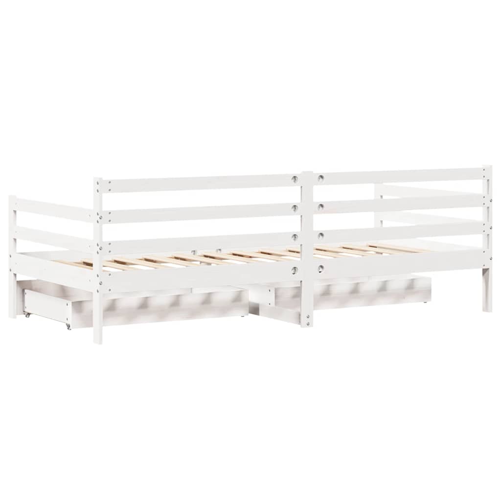 Dagseng med skuffer hvit 90x190 cm heltre furu