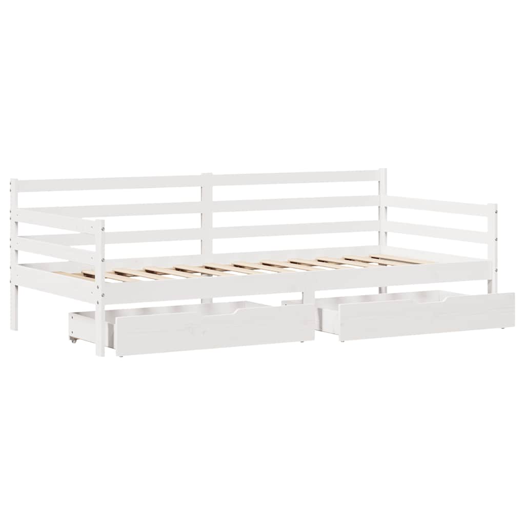 Dagseng med skuffer hvit 90x190 cm heltre furu