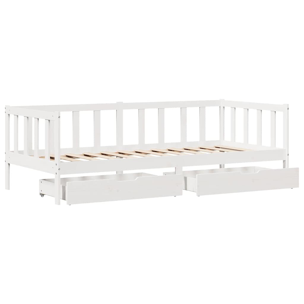 Dagseng med skuffer hvit 80x200 cm heltre furu