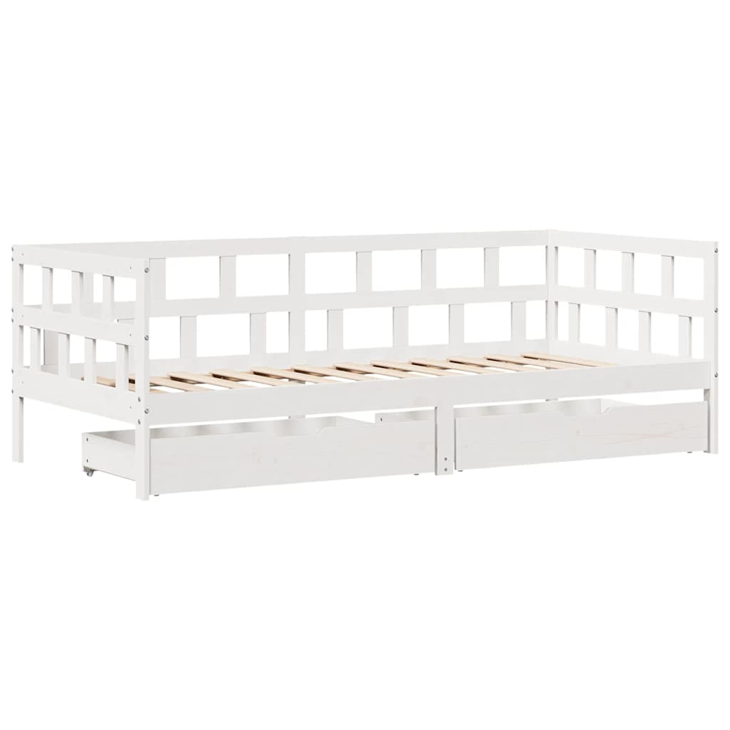 Dagseng med skuffer hvit 80x200 cm heltre furu