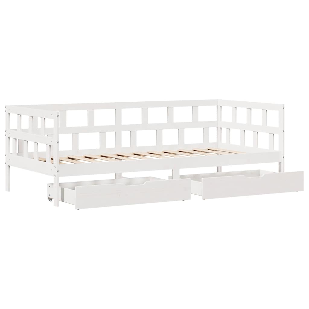 Dagseng med skuffer hvit 80x200 cm heltre furu