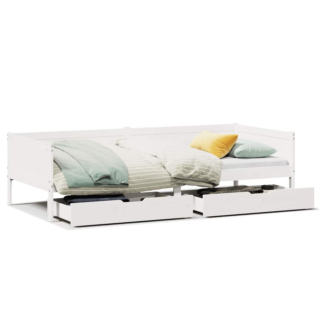 Dagseng med skuffer hvit 90x190 cm heltre furu