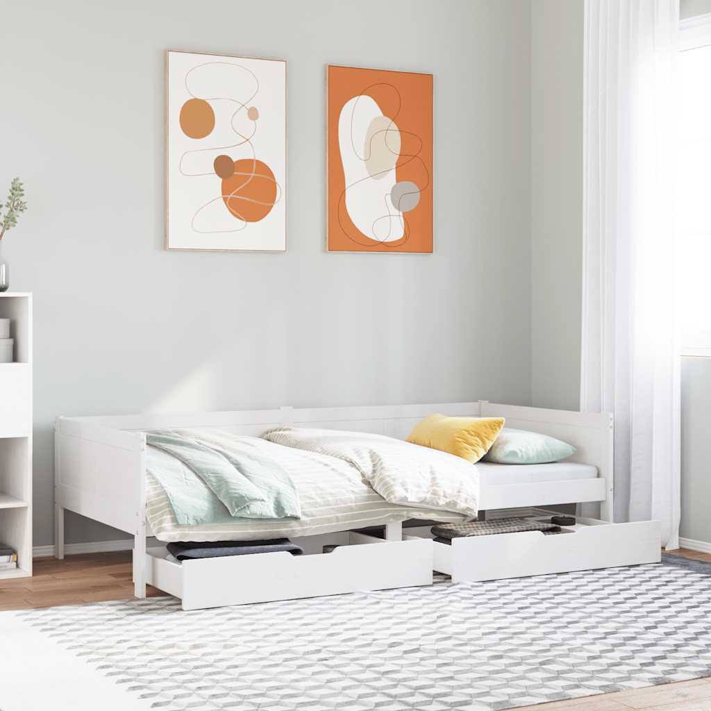 Dagseng med skuffer hvit 90x190 cm heltre furu