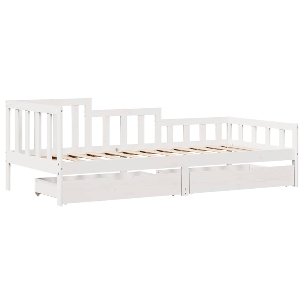 Dagseng med skuffer hvit 90x190 cm heltre furu
