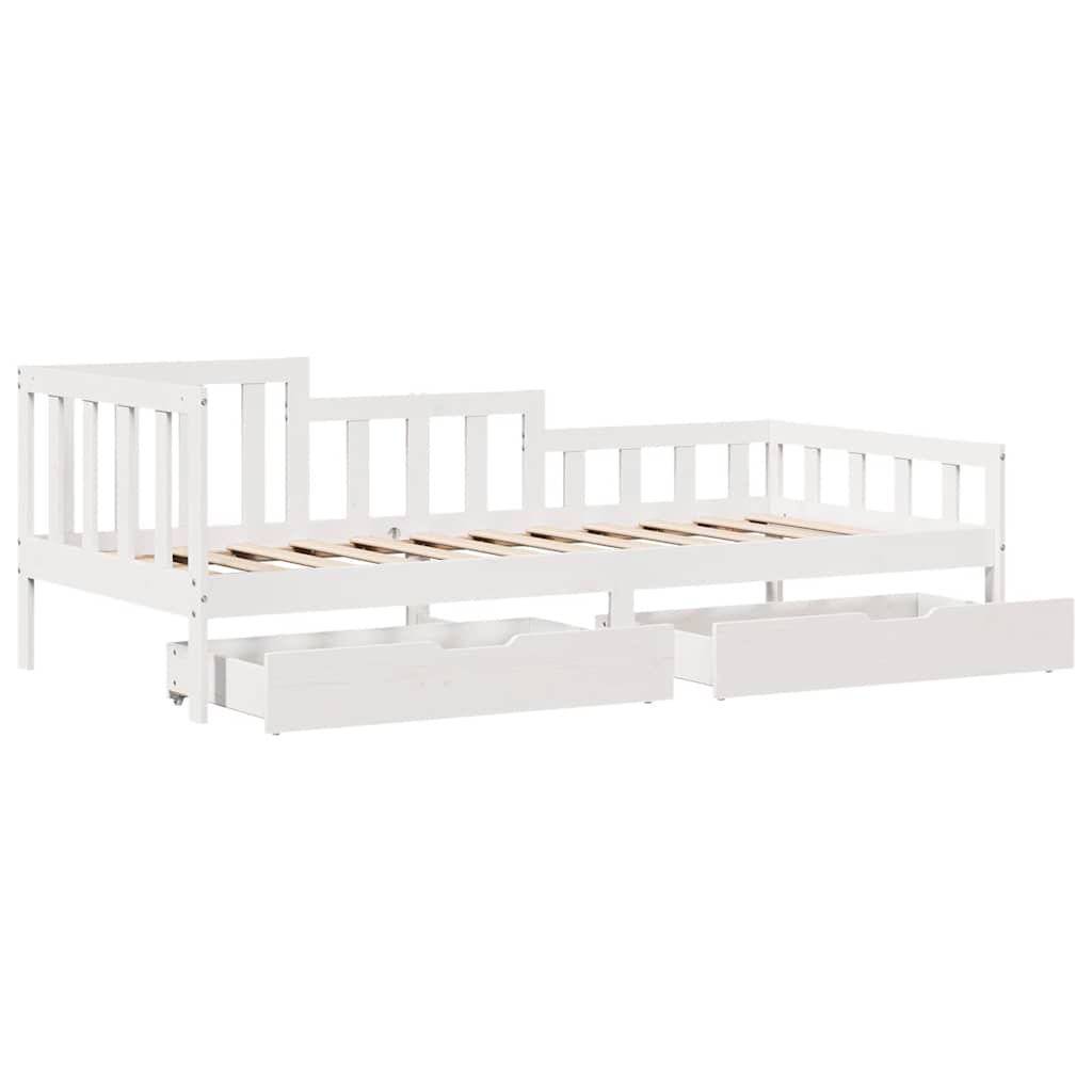 Dagseng med skuffer hvit 90x200 cm heltre furu