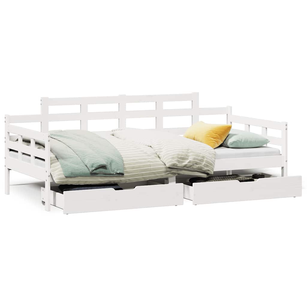 Dagseng med skuffer hvit 80x200 cm heltre furu