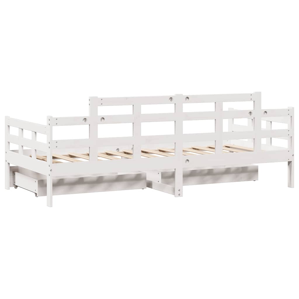 Dagseng med skuffer hvit 90x190 cm heltre furu