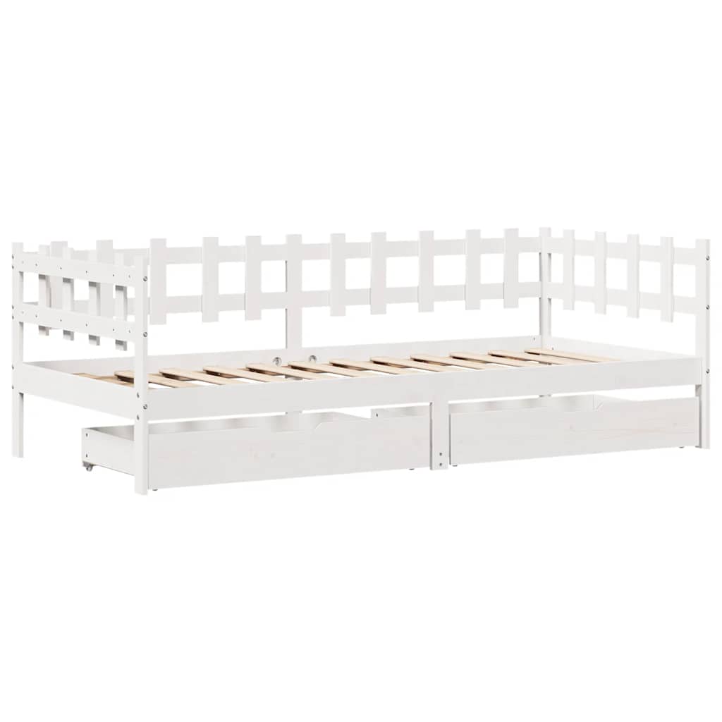 Dagseng med skuffer hvit 80x200 cm heltre furu