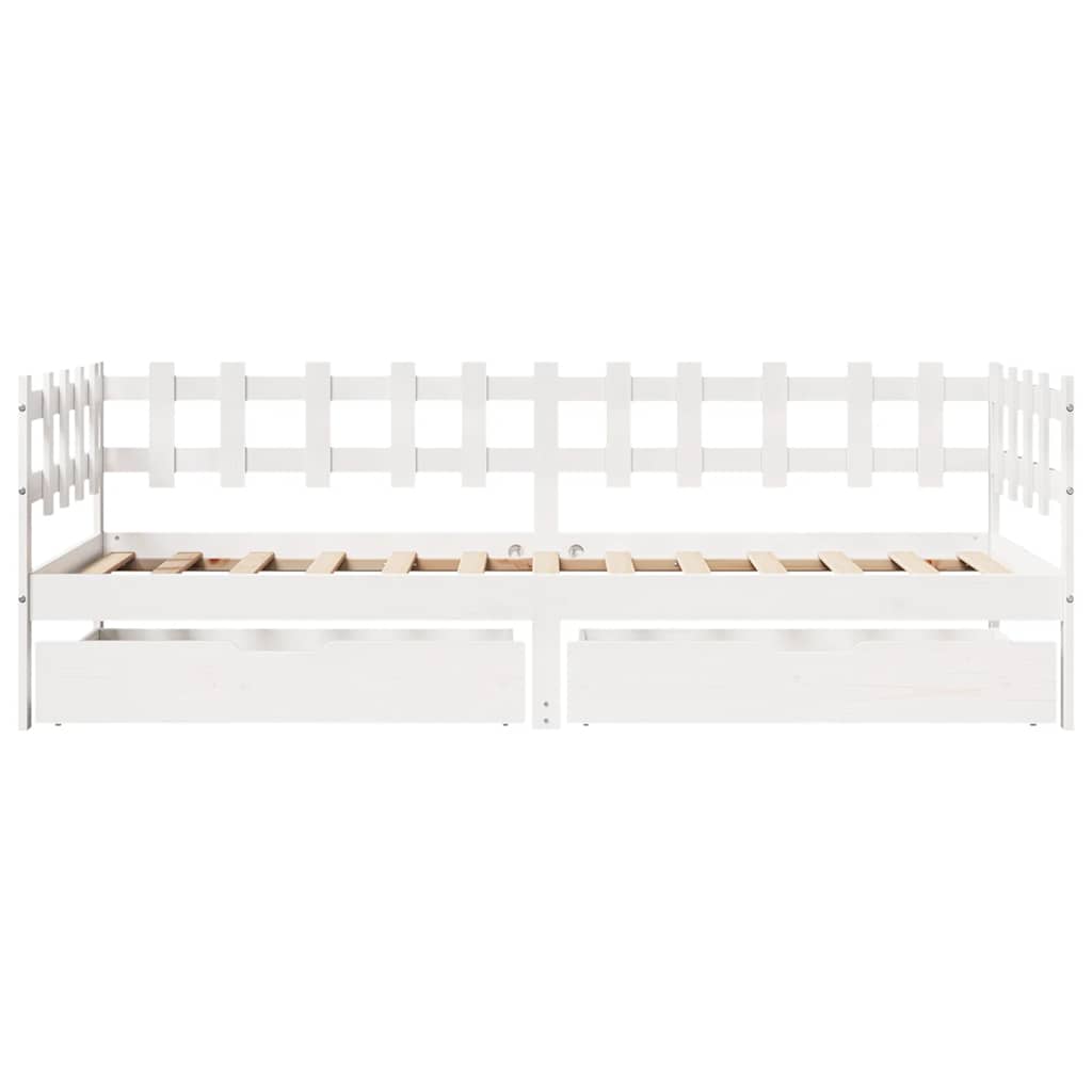 Dagseng med skuffer hvit 80x200 cm heltre furu