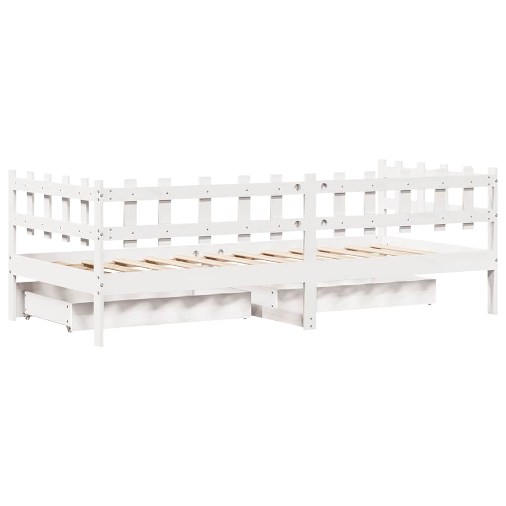 Dagseng med skuffer hvit 80x200 cm heltre furu