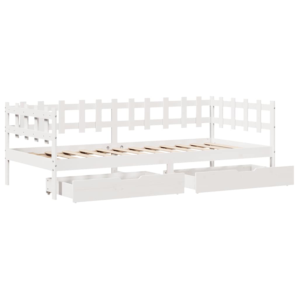 Dagseng med skuffer hvit 80x200 cm heltre furu