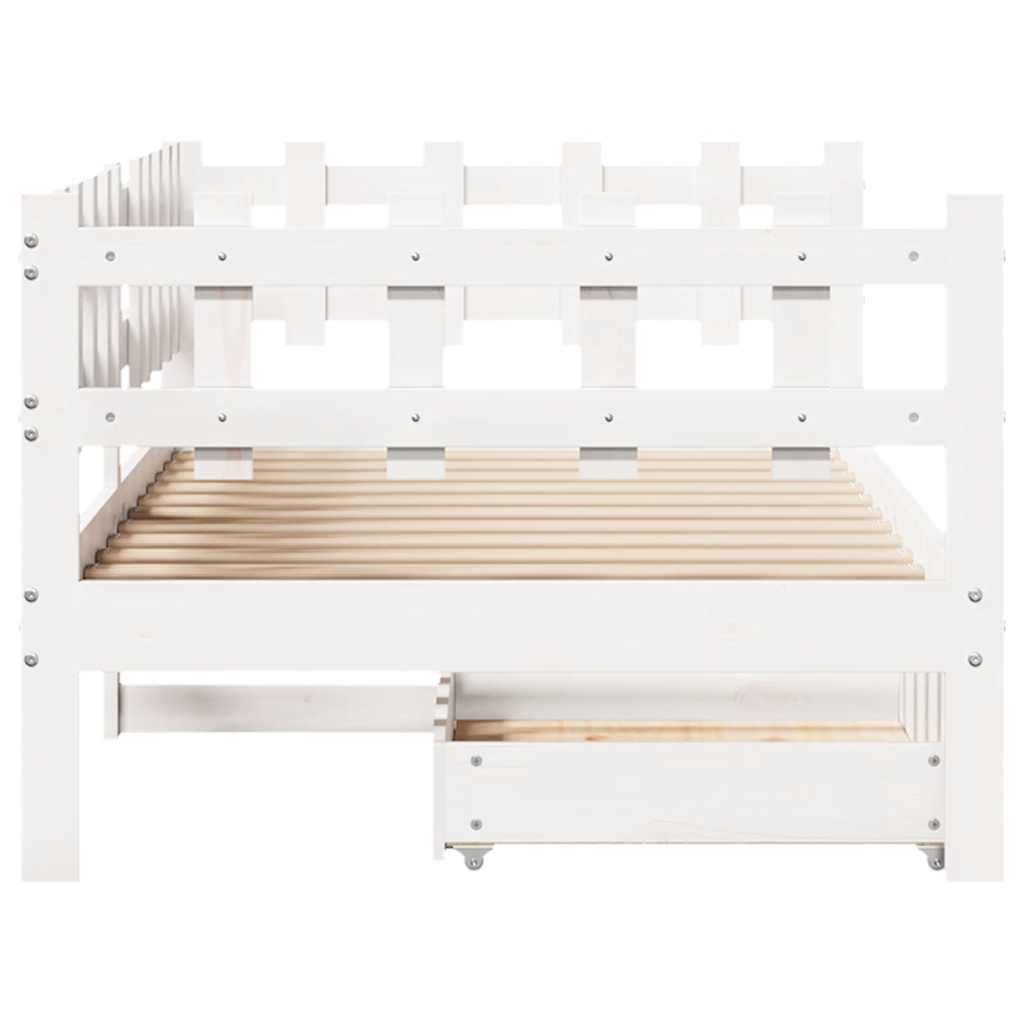 Dagseng med skuffer hvit 90x190 cm heltre furu