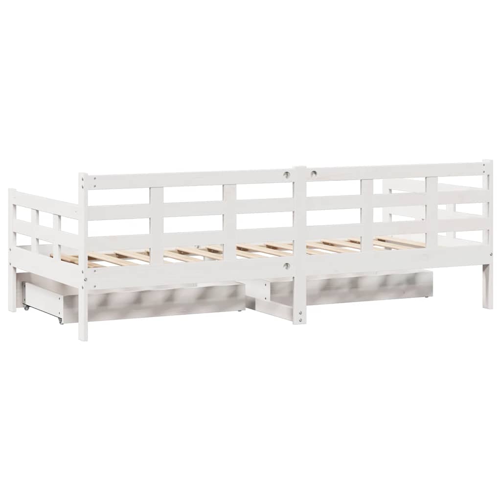 Dagseng med skuffer hvit 80x200 cm heltre furu