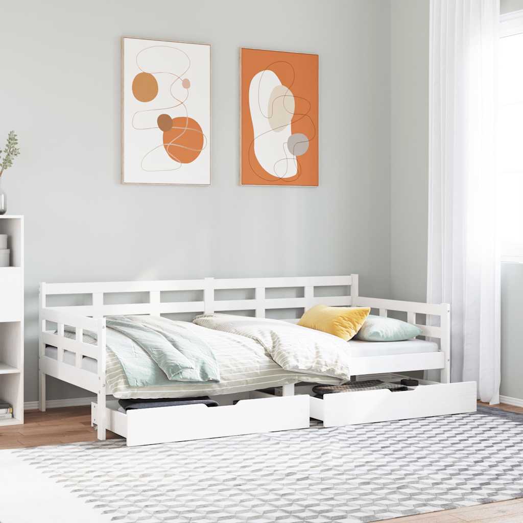 Dagseng med skuffer hvit 90x190 cm heltre furu