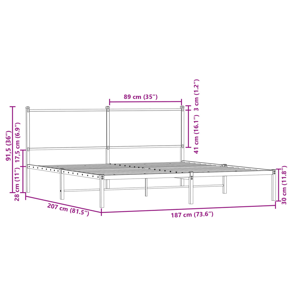 Sengeramme i metall uten madrass røkt eik 180x200 cm