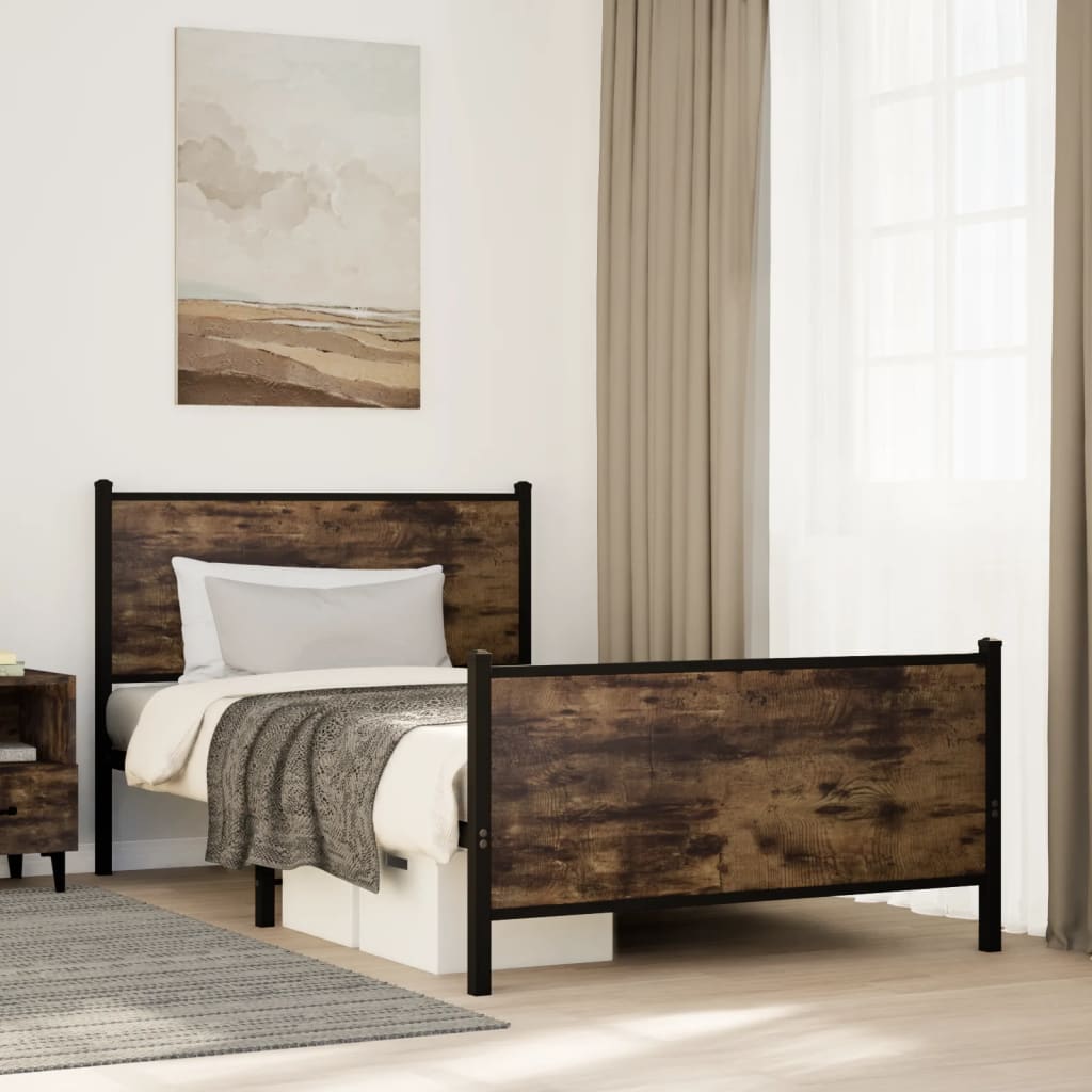 Sengeramme i metall uten madrass røkt eik 100x190 cm