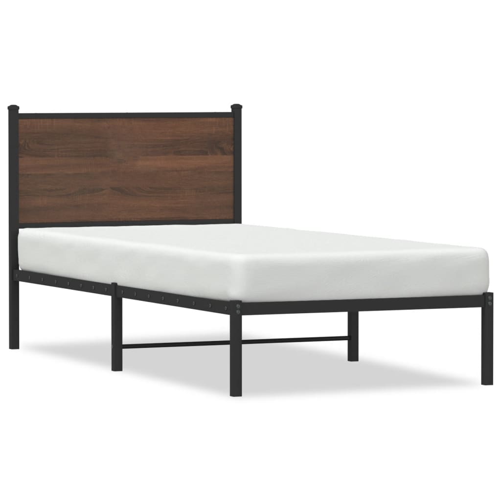 Sengeramme i metall uten madrass brun eik 75x190 cm