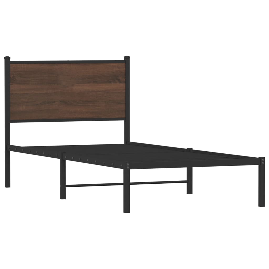 Sengeramme i metall uten madrass brun eik 75x190 cm