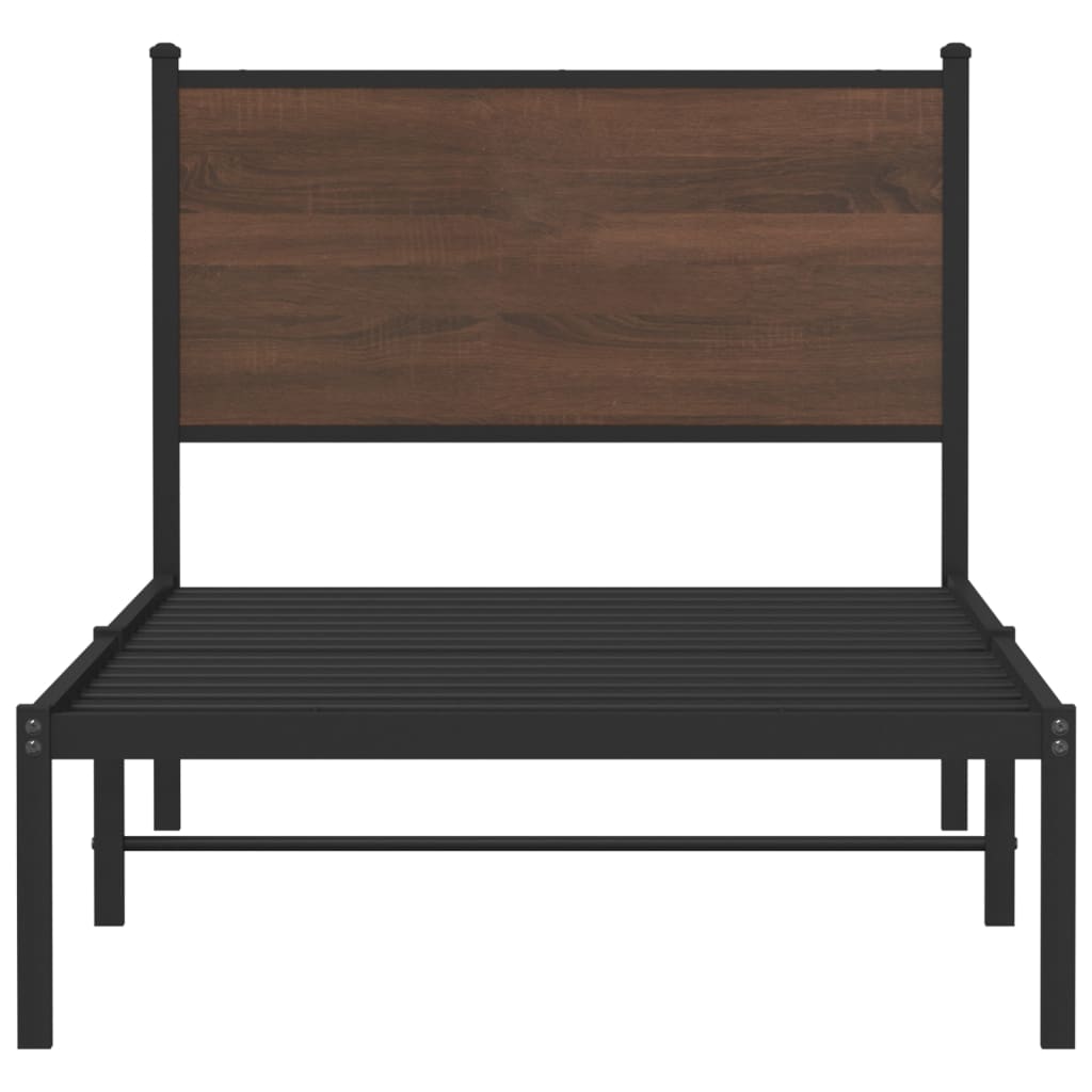 Sengeramme i metall uten madrass brun eik 75x190 cm