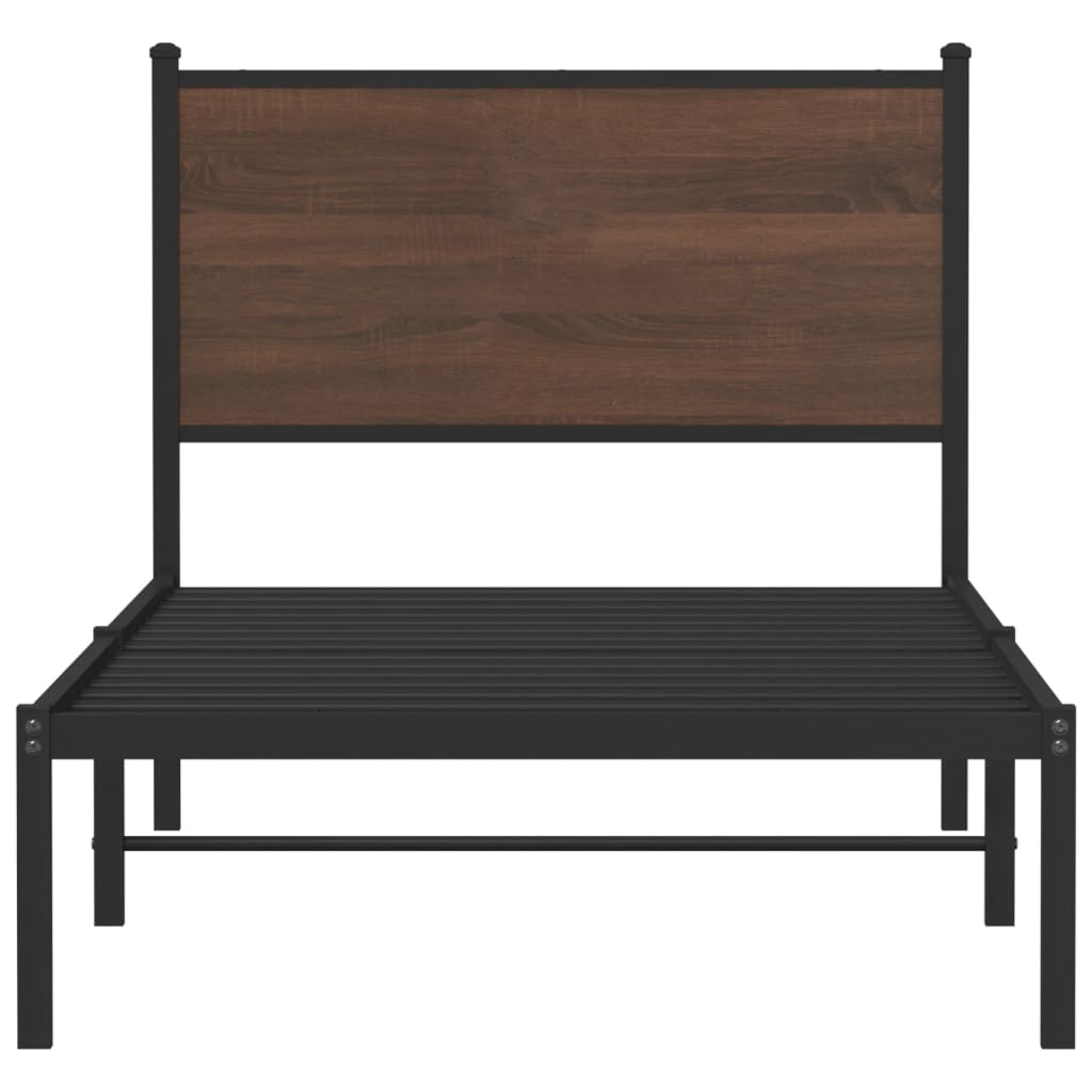 Sengeramme i metall uten madrass brun eik 90x190 cm