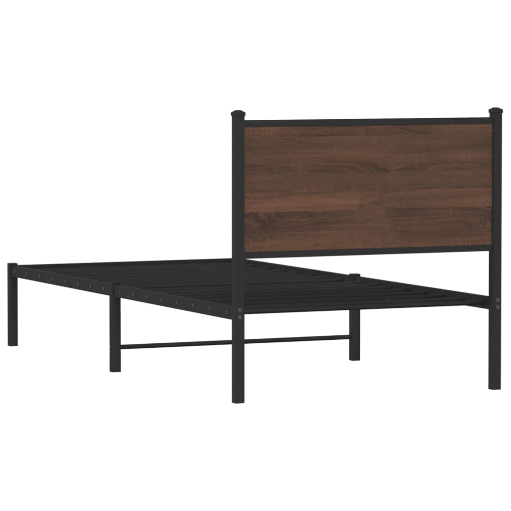 Sengeramme i metall uten madrass brun eik 90x200 cm