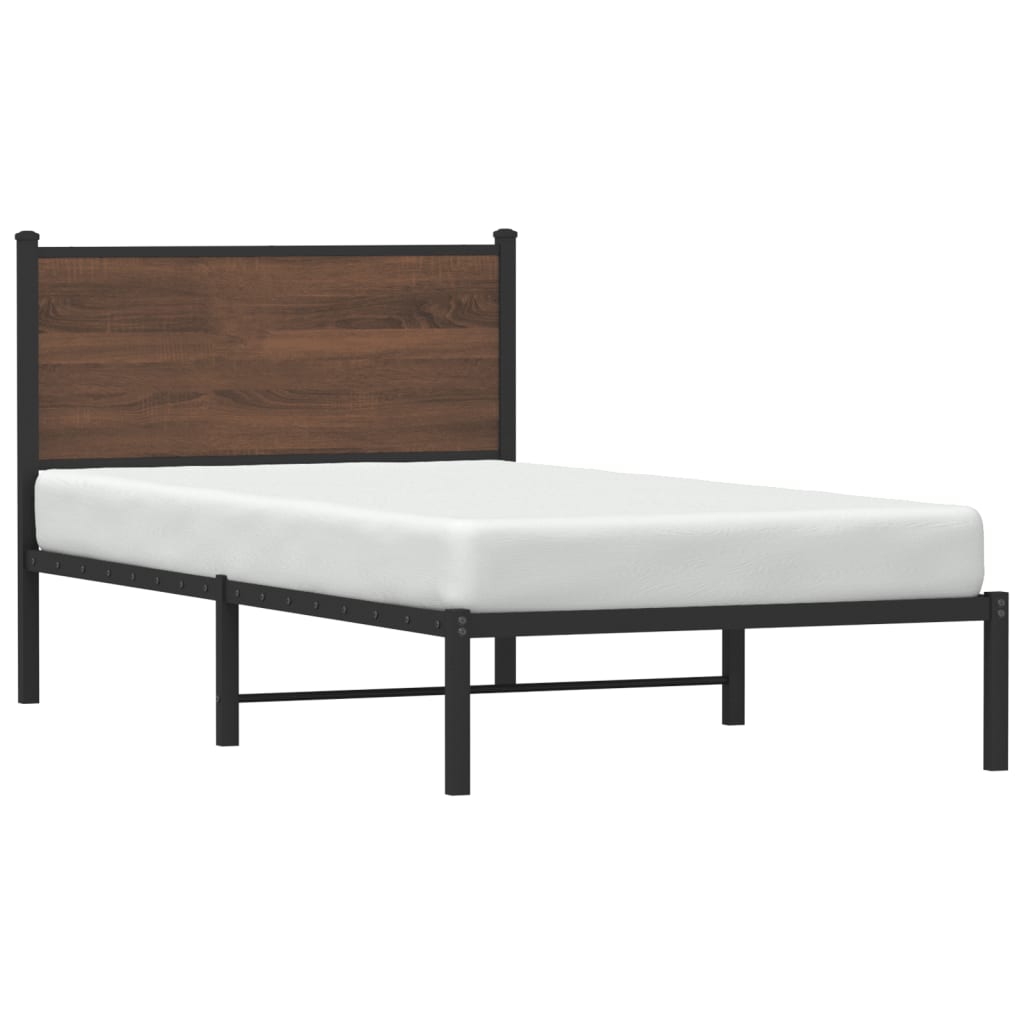 Sengeramme i metall uten madrass brun eik 100x190 cm