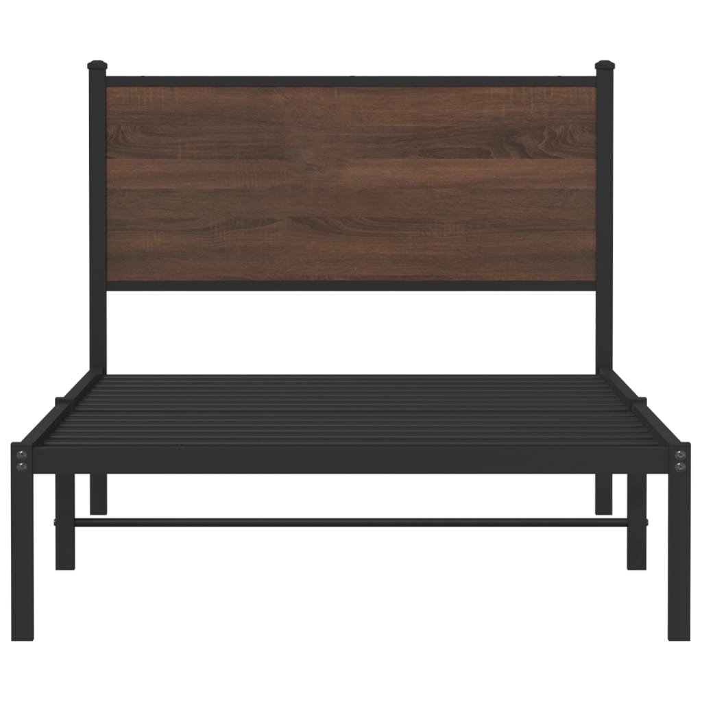 Sengeramme i metall uten madrass brun eik 100x190 cm