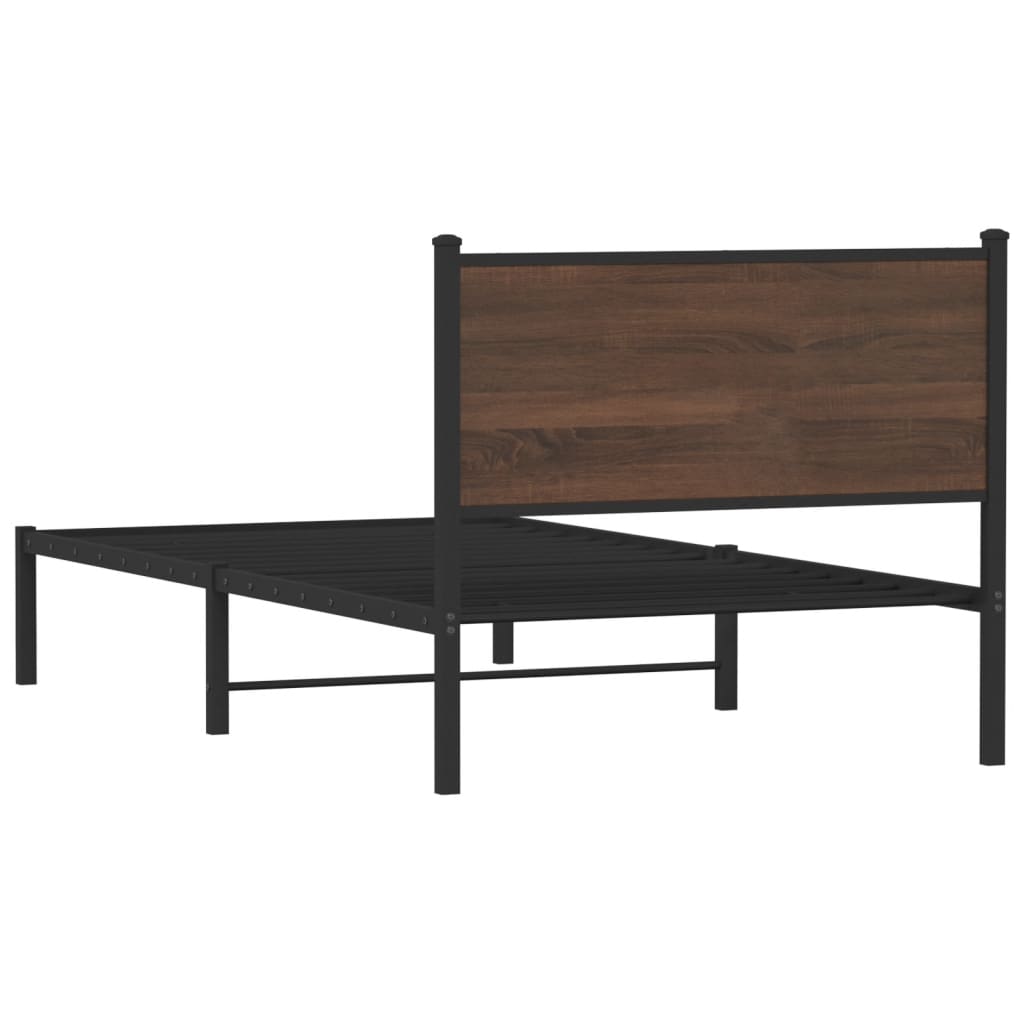 Sengeramme i metall uten madrass brun eik 100x190 cm