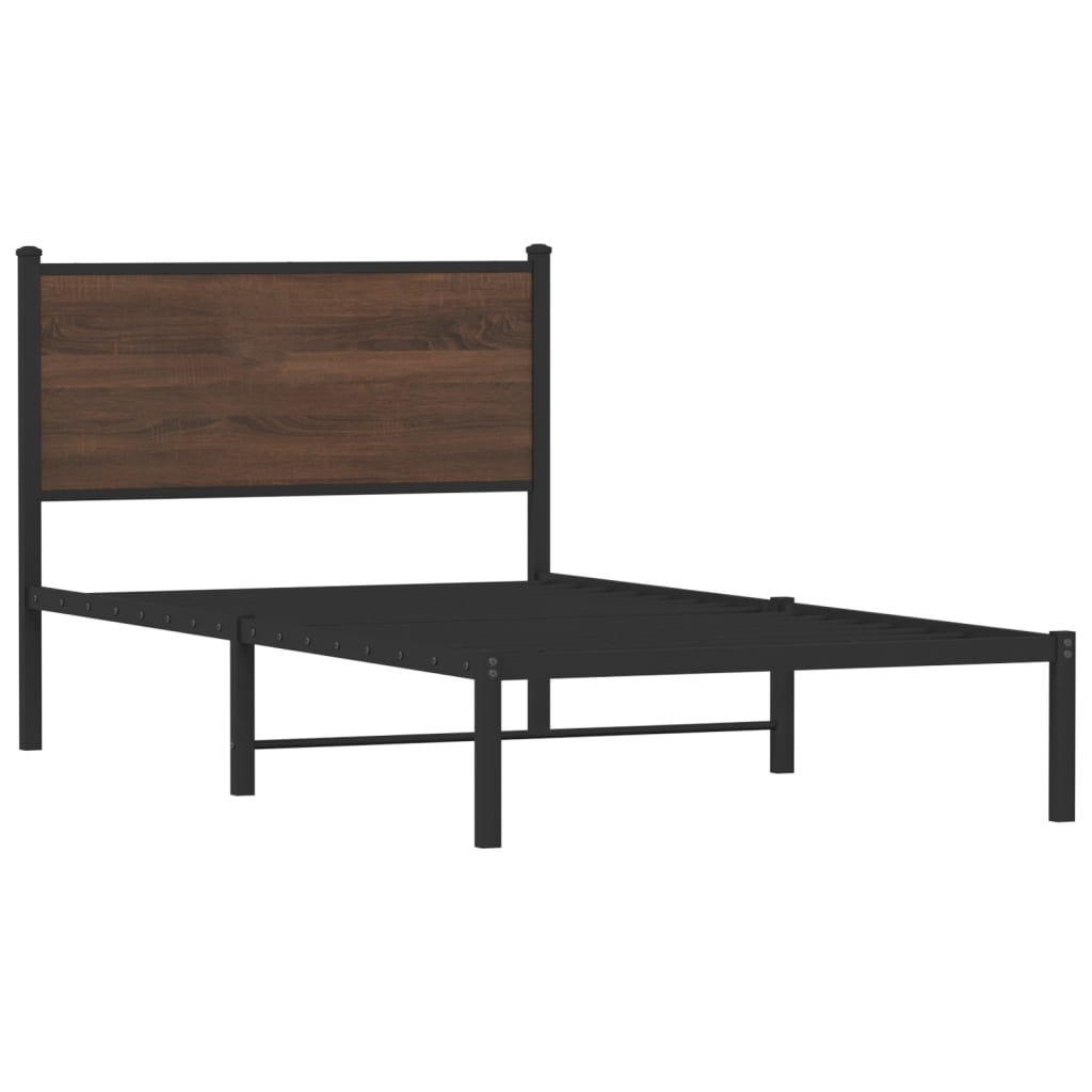 Sengeramme i metall uten madrass brun eik 100x200 cm