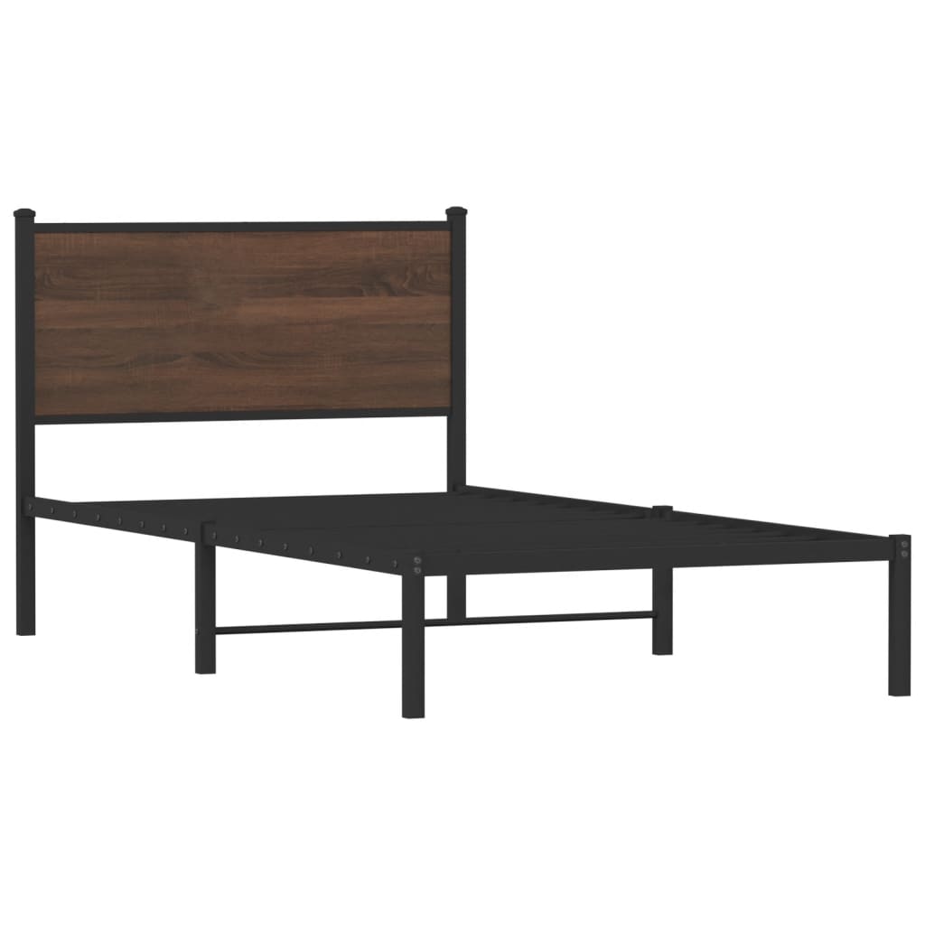 Sengeramme i metall uten madrass brun eik 107x203 cm