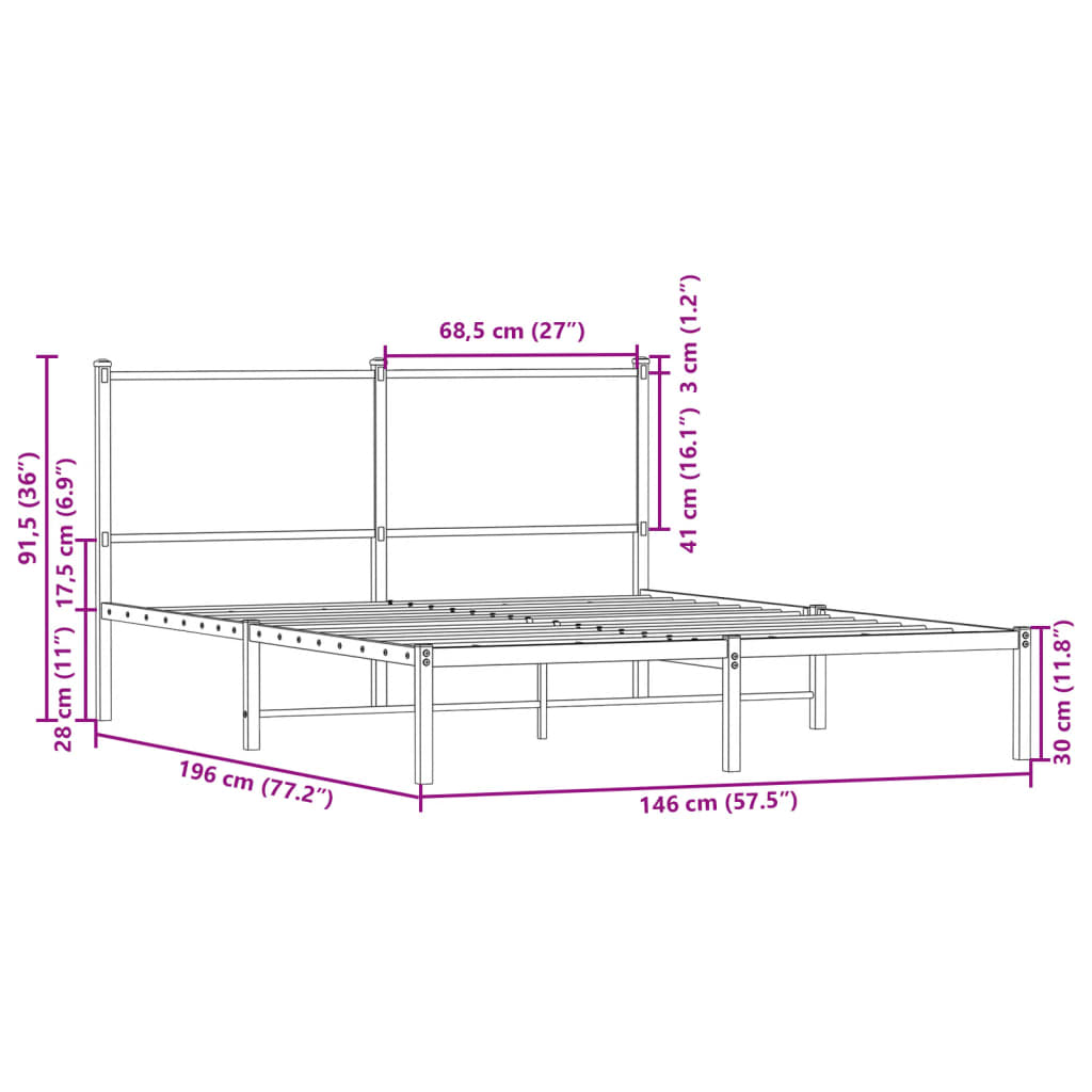 Sengeramme i metall uten madrass brun eik 140x190 cm