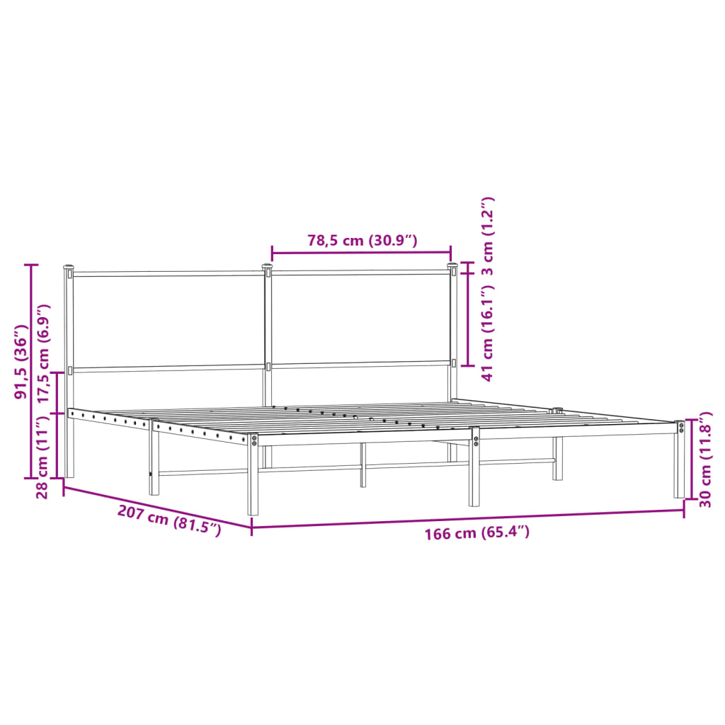 Sengeramme i metall uten madrass brun eik 160x200 cm