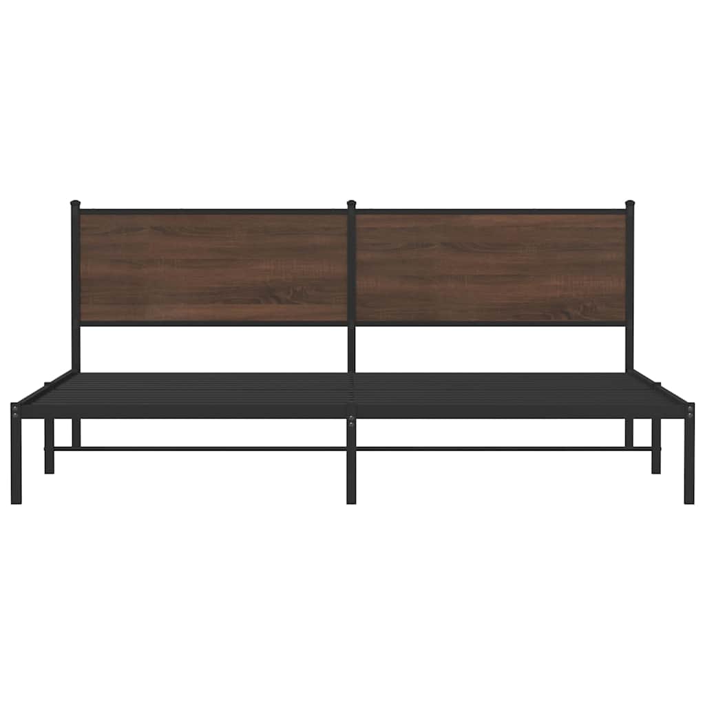 Sengeramme i metall uten madrass brun eik 193x203 cm