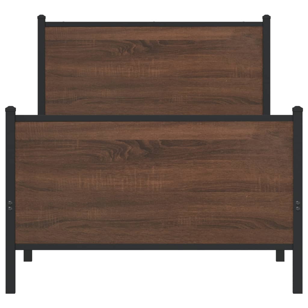 Sengeramme i metall uten madrass brun eik 90x190 cm