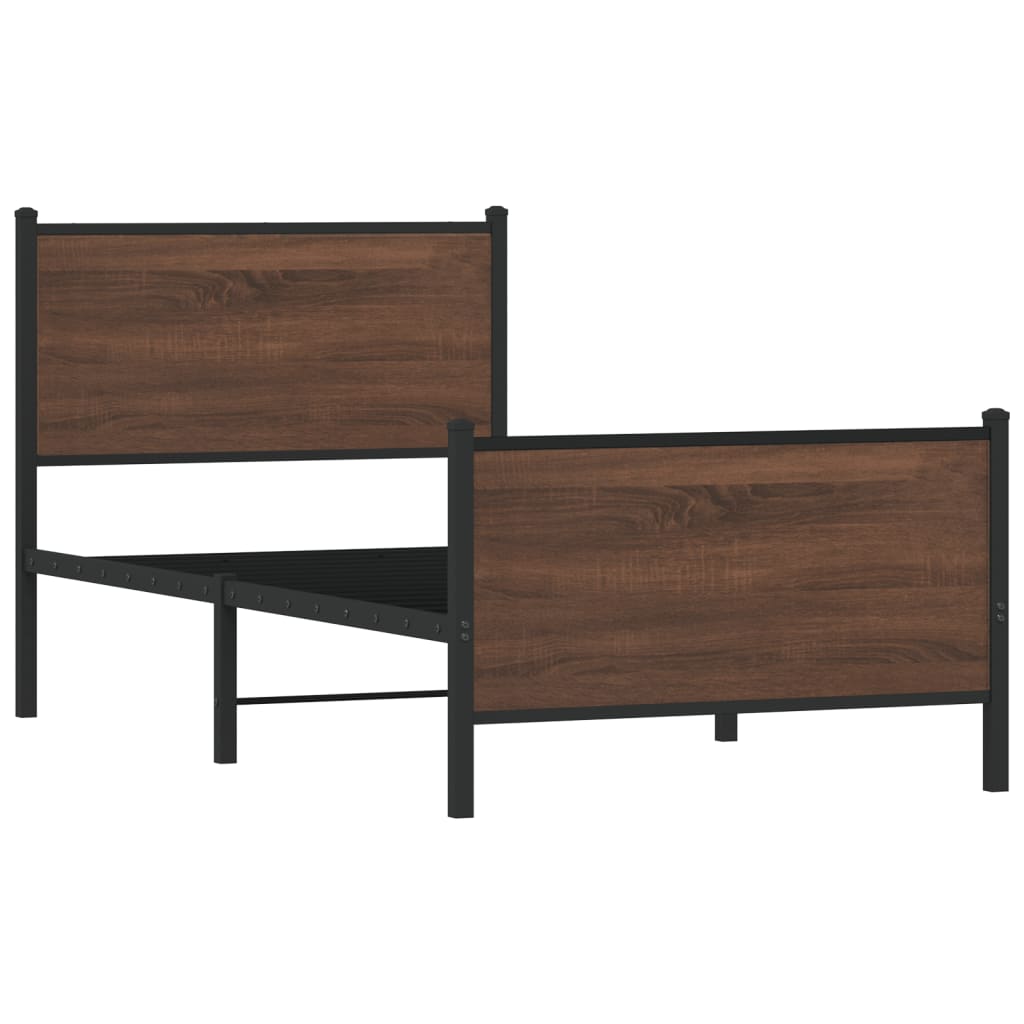 Sengeramme i metall uten madrass brun eik 100x190 cm