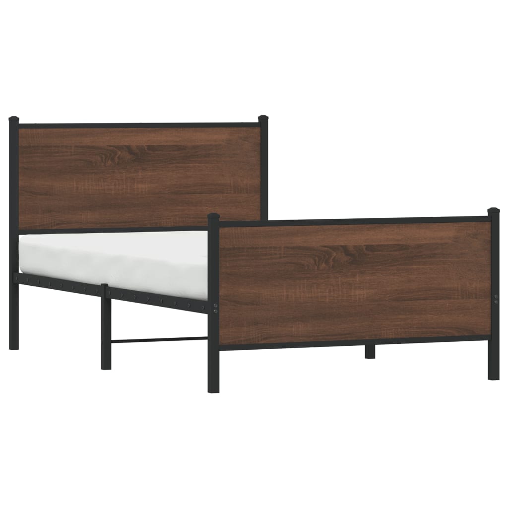 Sengeramme i metall uten madrass brun eik 100x190 cm